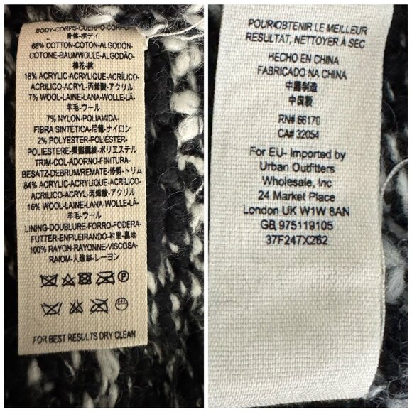 FREE PEOPLE "Last Dance" Duster / Cardigan Coat Black White Textured Knit SZ S - Picture 7 of 8